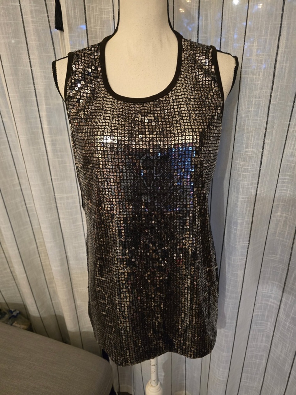 Chico's Black Sequin Scoop Neck Tank